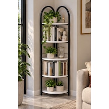Sulorahome Metal Köşe Kitaplığı Ve Saksılık Beyaz 150 Cm Antrasit