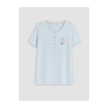 Lcw Dream Mavi Bisiklet Yaka Baskılı Hamile Pijama Üst