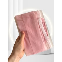 Pierre Cardin Ella Pembe Yanı Beyaz Dantelli Şık 15 Den İnce Tül Pembe
