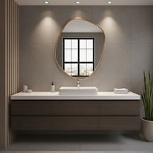 70x85 Cm Modern Asimetrik Duvar Aynası Organik Şekilli Altın Çerçeveli Banyo Ve Salon Dekoratif Ayna Altın
