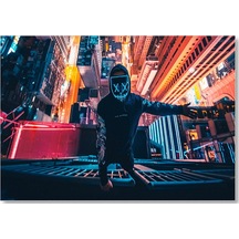 Cakasepetim Neon Maskeli Adam Ve Gökdelenler Ahşap Mdf Tablo