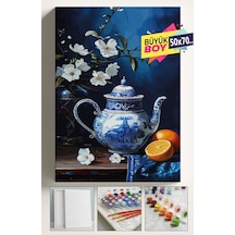 Sayılarla Boyama Seti Numaralı Tuval Fırça Boya Dahil Kasnaklı Set 50x70 Cm - Portakal Vazo