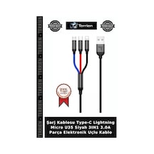 Şarj Kablosu Type-c Lightning Micro U35 Siyah 3ın1 3.0a Parça Elektronik Uçlu Kablo