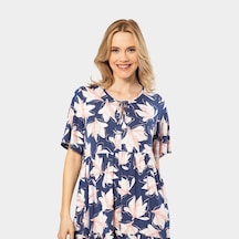 Türen Yaprak Desenli Kısa Kollu Elbise 3354/lacivert Çok Renkli