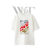 Thewert Game Of Thrones Tasarım Baskılı Ünisex Beyaz Oversize T-shirt