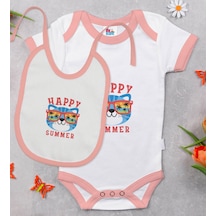 Bk Kids Happy Summer Tasarımlı Pembe Bebek Body Zıbın Ve Mama Önl