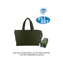 Tuttobene 2li Set Çok Gözlü Laptop Omuz Çantası Ve Kalemlik Organizatör Tek Gözlü Haki