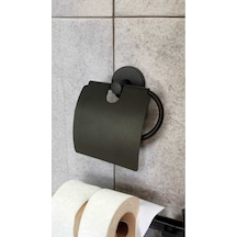 Yapışkanlı Geniş Kapaklı Mat Siyah Tuvalet Kağıtlığı Siyah