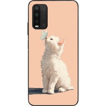 Redmi 9t Uyumlu Beyaz Kelebekli Kedi Baskılı Silikon Kılıf Renkli
