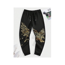 Tarzsokak Legnd Eagle Print Drawstring Waist Eşofman Altı Siyah