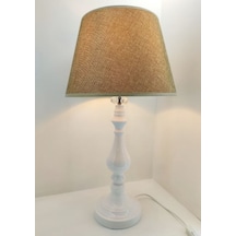 Beyaz Metal Yüksek Ayaklı Kahverengi Kumaş Şapkalı Abajur Kahverengi