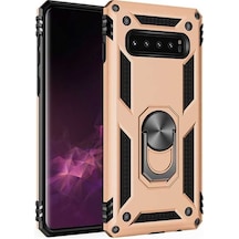 Samsung Galaxy Uyumlu S10 Plus Kılıf Sofya Yüzüklü Standlı Zırhlı Silikon Kılıf