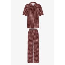 Penti Kahverengi Polka Dots Gömlek Pantolon Pijama Takımı Bn89
