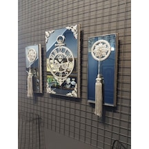 Bymelekoğlu 3'lü Çerçeveli Aynalı Takım Saati Duvar Saati Gümüş