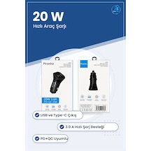 Araç Şarj Cihazı 20 W Hızlı Pd Qc Usb Type C 3.0a Çakında Aleti M