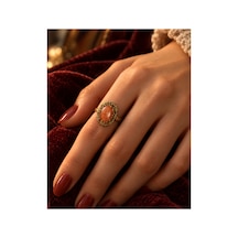 Esoo Jewelry Vintage Oval Taşlı Ayarlanabilir Yüzük Antik Pirinç Kadın Gold