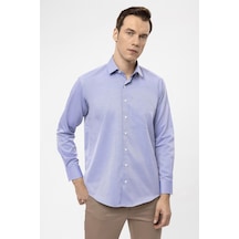 SÜVARİ Mavi Regular Armürlü Klasik Yaka Gömlek Mavi