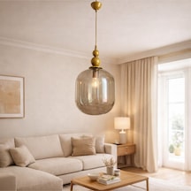 Ömür Avize Fıçı Kapalı Bal Camlı Eskitme Gold Kasa Sarkıt Avize Beyaz