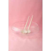 4306 El Yapımı Büyük Boy Kendinden Kaşıklı Cam Salata Meyve Çerez Makarna Sunum Kasesi Şeffaf 24 Cm Açık Mavi
