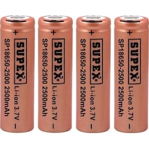 Supex SP18650-2500 2500 mAh 3.7 V 18650 Başsız Li-Ion Şarj Edilebilir Pil 4'lü
