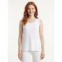 Neden Tekstil Kadın Basic Pamuklu Turuncu Askılı T-shirt - Beyaz