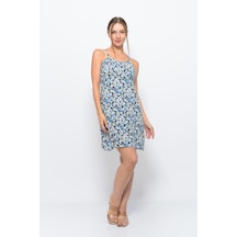 Kadın Askılı Desenli Büzgü Detaylı Yazlık Kısa Elbise 4429/95 001 Kadın Askılı Desenli Büzgü Detaylı Yazlık Kısa Elbise 4429/95 001