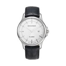 Romanson Cb5a10mmbwa1r2 Safir Cam Swiss Quartz Çelik Kasa Deri Kordon Gümüş Renk Takvimli Erkek Kol