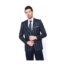 Wessi Çizgili Lacivert Slim Fit Ceket Siyah