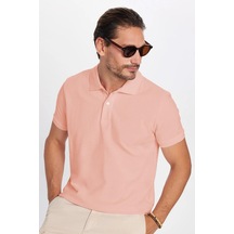 Tudors Erkek Slim Fit Dar Kesim %100 Pamuk Somon Polo Yaka Tişört-32732 Somon
