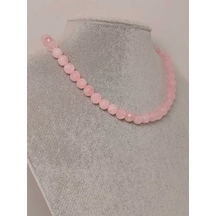 Pembe Kuvars Taşı Faset Kesim Kolye 8mm Sabit Klipsli