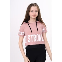 Toontoy Kids Toontoy Kız Çocuk Be Strong Baskılı Kapüşonlu Tişört Gülkurusu