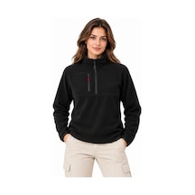Polar Dik Yaka Yarım Fermuarlı Fermuarlı Göğüs Cepli Regular Fit Kışlık Sweatshirt - Siyah