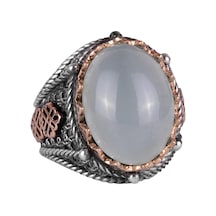Doğal Cabochon Akuamarin Taş Yüzük, Huzurlu 925k Katı Gümüş Erkek Yüzüğü, Sakin Deniz Tasarımı Gümüş