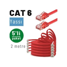 Irenıs 5 Adet 2 Metre Kırmızı Cat6 Kablo Yassı Ethernet Network Lan Ağ İnternet Kablosu