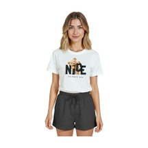 Kadın Beyaz Relaxed Fit %100 Pamuk Tişört Teddy Bear & Nice To Beyaz
