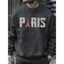 Startmore Ünlü Paris Kulesi Desen Kazak Erkekler O-boyun Giysileri Sonbahar Polar Retro Kazak Gevşek Un Antrasit