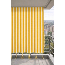 Sarı-beyaz Balkon Perdesi Kornişli Bağcıklı Su Geçirmez Dış Mekan Dayanıklı Modern Balkon Brandası