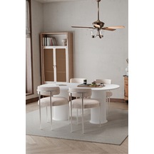 Avvio Daici Beyaz Ptt Ayak 80x160 Yemek Masası Mutfak Masası Masa Teddy Sandalye Takımı Bukle Kumaş Beyaz Model