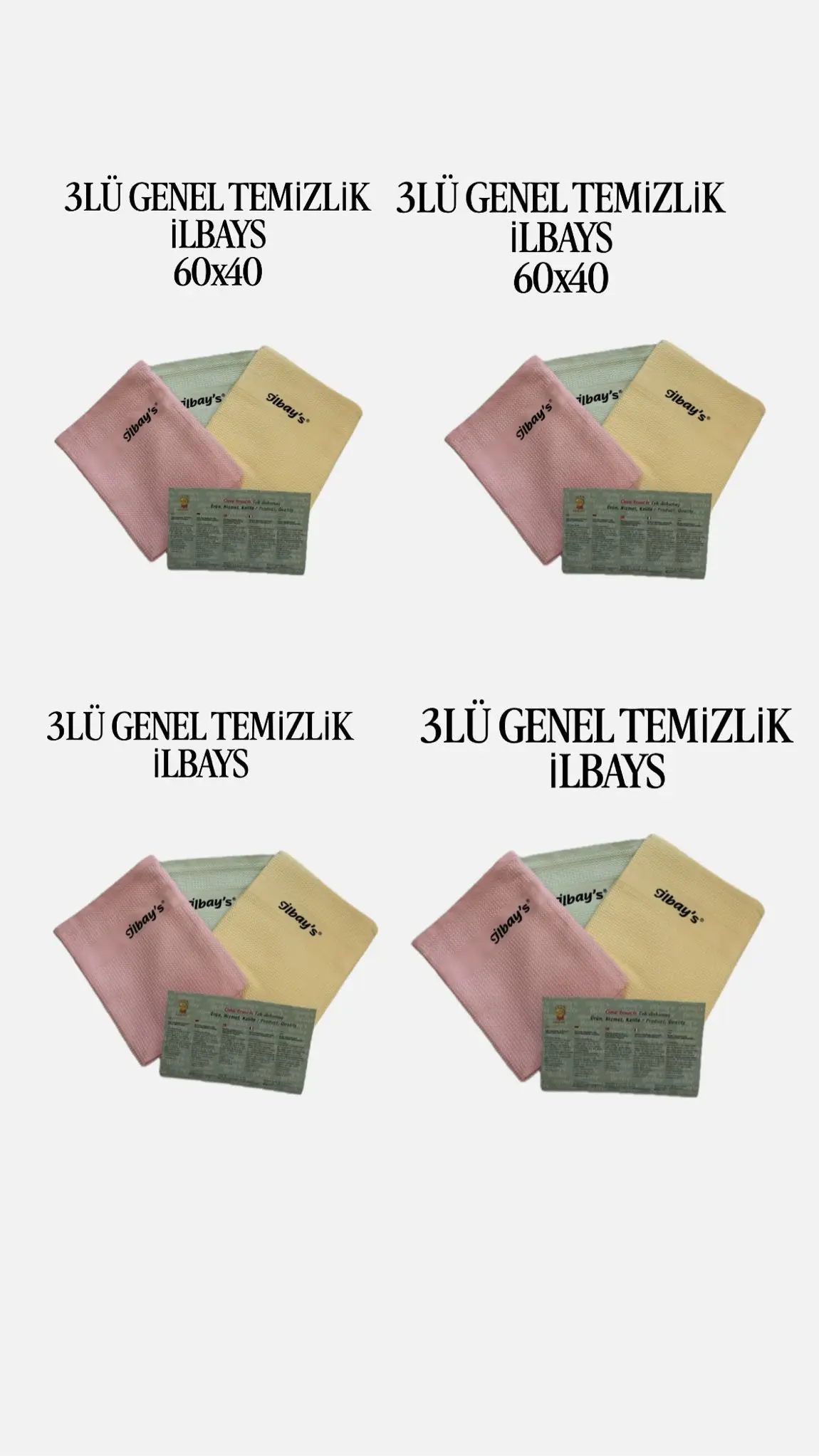 İlbays 3lü Genel Temizlik Bezi 60x40 4 Paket Çok Renkli