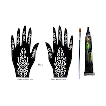 Airbrush Tattoo Tribal Dallar El Üstü Dövme Seti 2'li + Kına Kalıbı Siyah Kına + Fırça