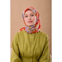 Silk Home Olinda İpek Eşarp 47003-17 Parlak Turuncu, Lila, Yağ Yeşili, Mor, Krem