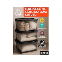 80 Lt Tekerlekli Kilitli Saklama Kutusu 3'lü Set Kapaklı Şeffaf Bpa İçermez Üst Üste İstiflenebilir Çok Renkli