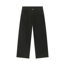 Erkekler İçin Düz Bol Kesim Sade Orta Yüksek Bel Kot Pantolon Siyah