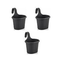 Tom1 Askılı Balkon Saksı, 3 Litre, 3 Adet, Antrasit