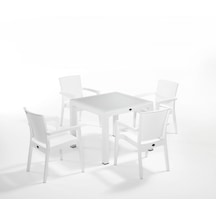 Beyaz Renkli Dış Mekan Bahçe Masa Sandalye Takımı 4 Kişilik 90x90 Beyaz