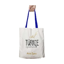 Art Hediye Mavi Kulplu Kişiye Özel Türkçe Öğretmeni Abc Yıkanabilir Omuz Çanta Çok Renkli