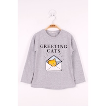 Toontoy Kids Toontoy Kız Çocuk Kedi Baskılı T-shirt Gri Melanj