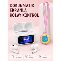 Dokunmatik Ekranlı Kablosuz Kulaklık Ve Pembe Çanta Aksesuar Saati Avantajlı Set - Lisinya Beyaz Ve Pembe