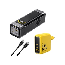 Aohi Black Warrior 25.200 Mah 170w Powerbank, Youth 3 Portlu 140w Şarj Adaptörü Seti Siyah
