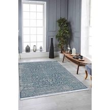 Mavi Vintage Dokuma Pamuk Tabanlı Kaymaz Kilim Klm160n11